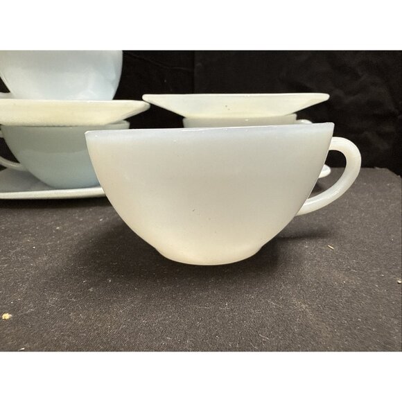 4 FIRE KING Delphite Blue Azurite Charm Square Tea/Coffee Cup & Saucer Sets - Picture 6 of 6